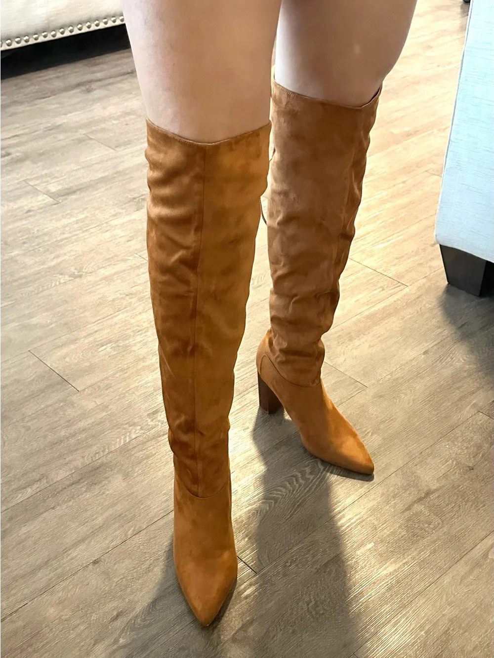 Women's Tall Suede Pointed-Toe Block Heel Boots - Tan